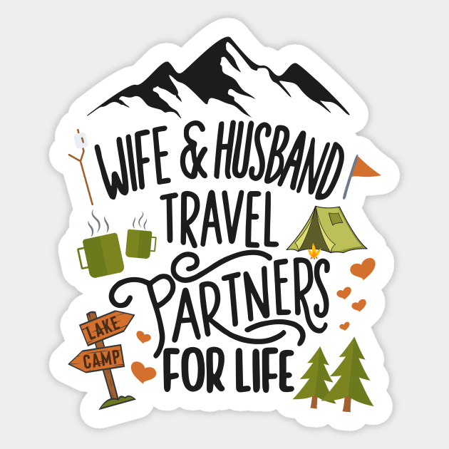 Wife & Husband Travel Partners For Life Honeymoon Outdoor Sticker by AimArtStudio